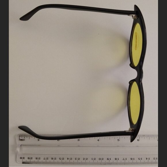 Sunglasses Rhinestone Cat Eye Yellow Lens Black Frame 1950s-Style 90s Deadstock - Picture 4 of 4